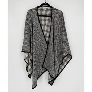 St. John Knit Wrap Cardigan Black White Plaid Reversible Look Open Front Sweater